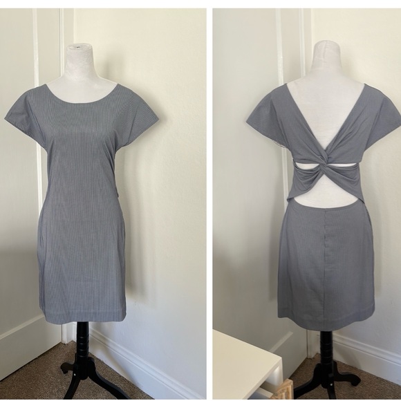 NWOT Theory Seercucker Pinstripe Open Back Cutout Summer Dress Size 6 - Picture 2 of 9